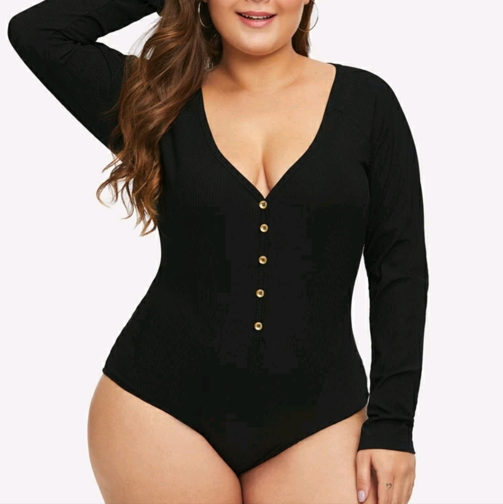 Deep v neck black bodysuit